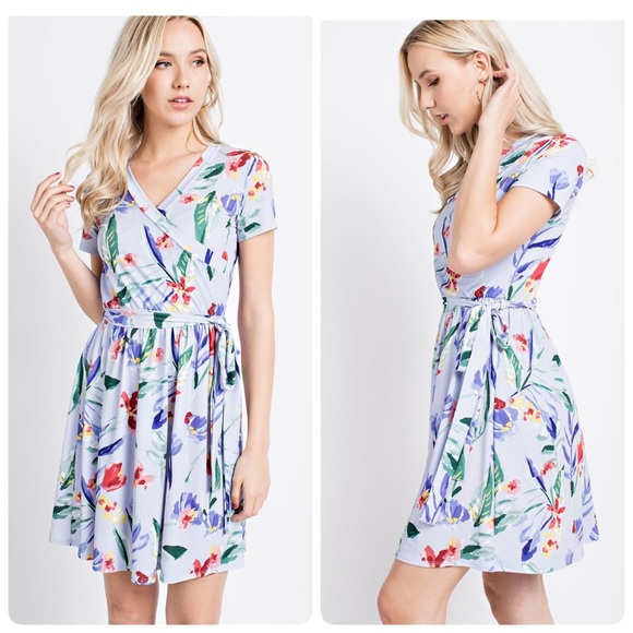 The NEW Boutique Dresses & Skirts - Baby Blue Floral Wrap Dress